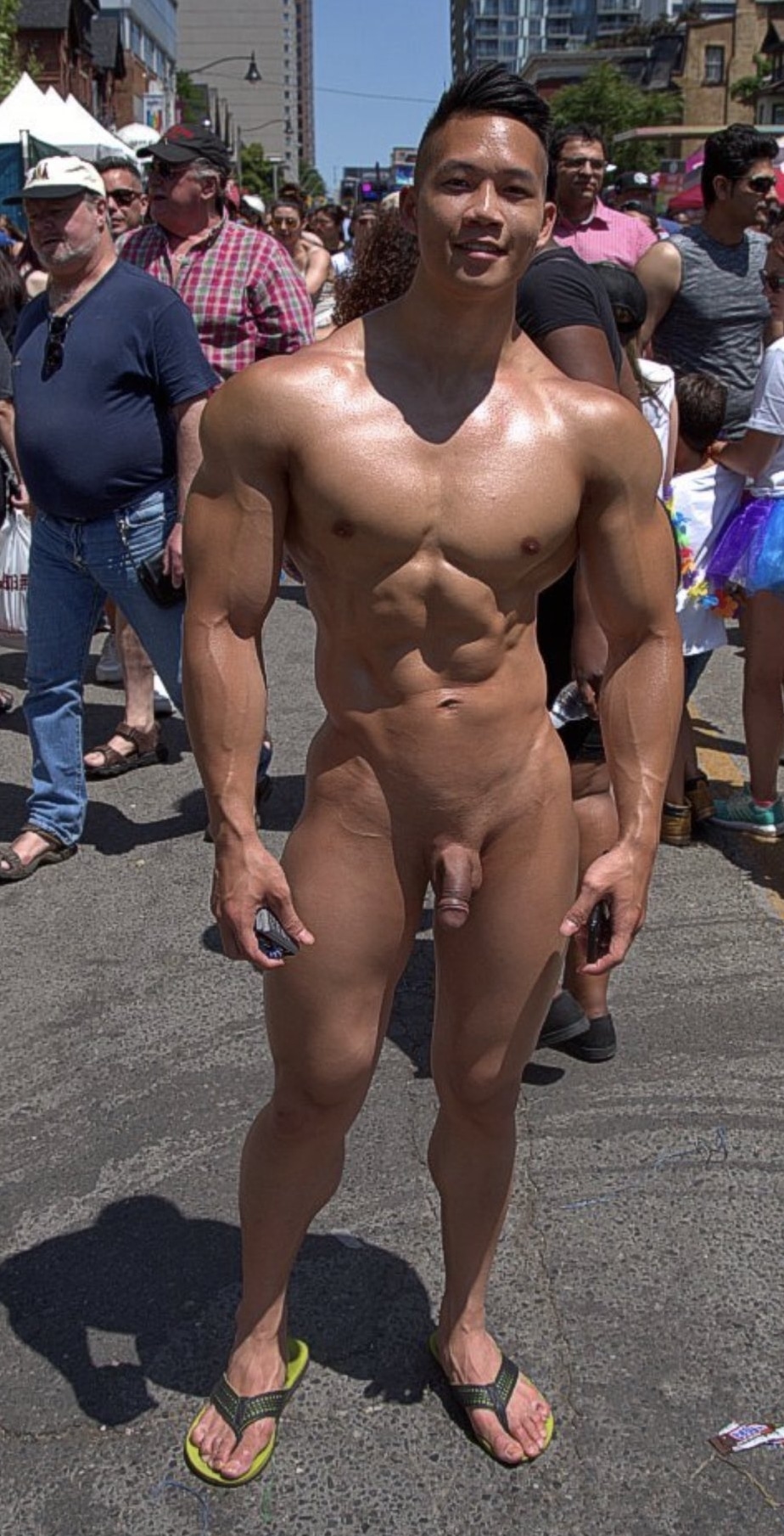 Muscular nude Asian boy